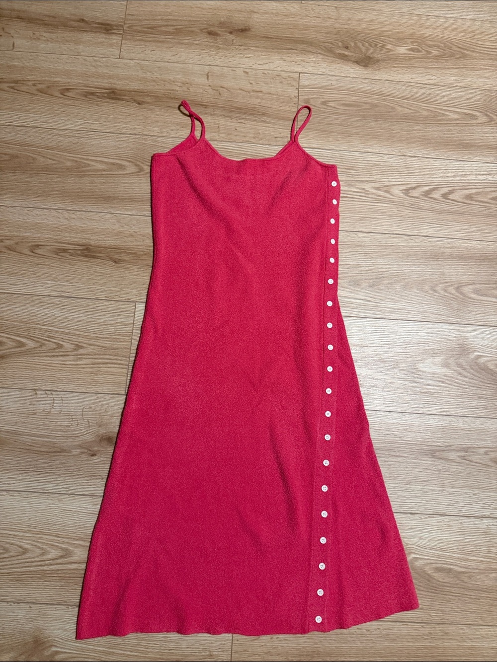 Aqua Fuchsia Spaghetti-Strap Midi Dress with Side Buttons